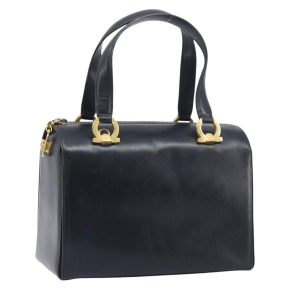 Salvatore Ferragamo Gancini Hand Bag Leather Black Gold Auth ka7039