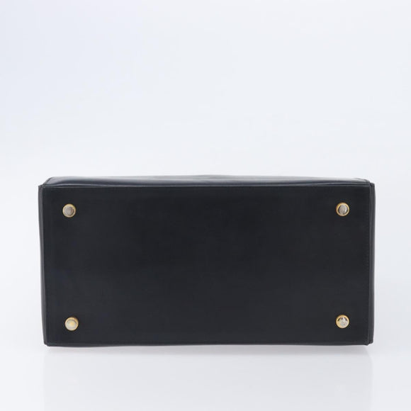 Salvatore Ferragamo Gancini Hand Bag Leather Black Gold Auth ka7039