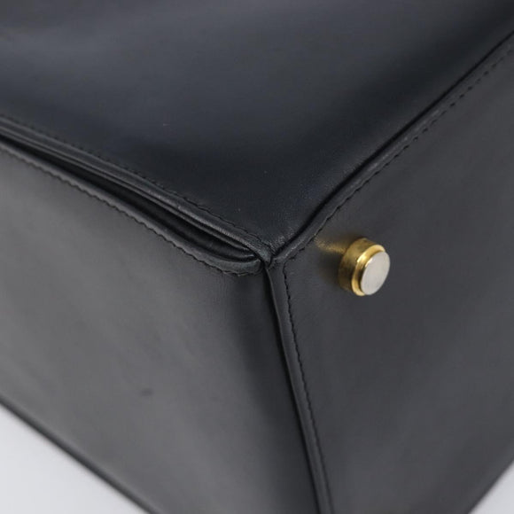 Salvatore Ferragamo Gancini Hand Bag Leather Black Gold Auth ka7039