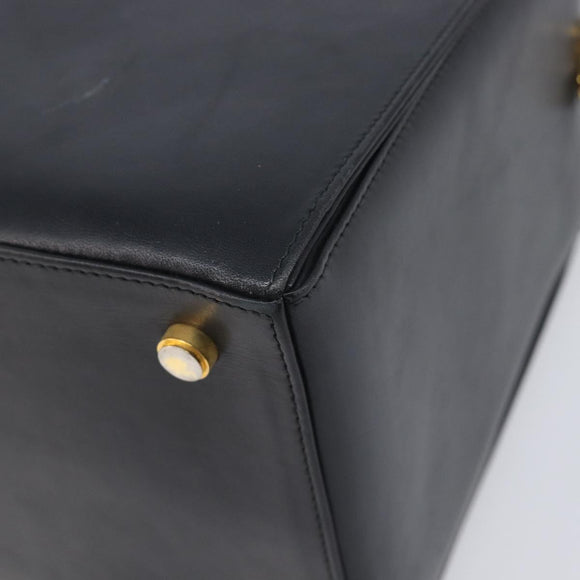 Salvatore Ferragamo Gancini Hand Bag Leather Black Gold Auth ka7039