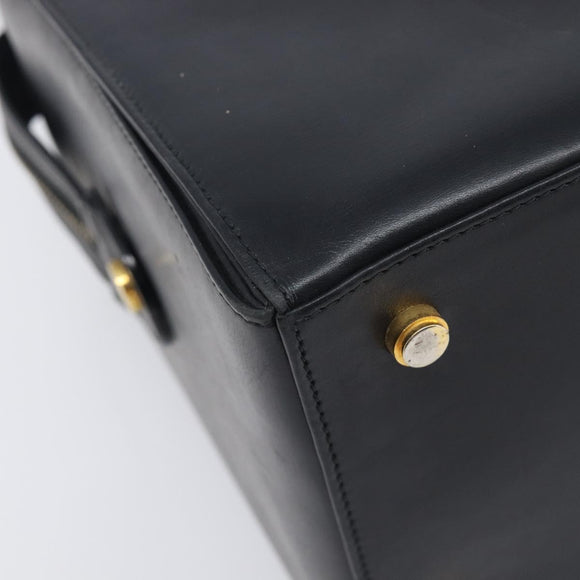 Salvatore Ferragamo Gancini Hand Bag Leather Black Gold Auth ka7039