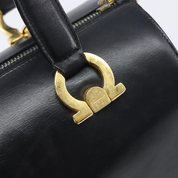 Salvatore Ferragamo Gancini Hand Bag Leather Black Gold Auth ka7039