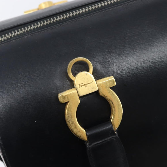 Salvatore Ferragamo Gancini Hand Bag Leather Black Gold Auth ka7039