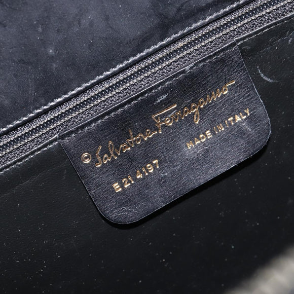 Salvatore Ferragamo Gancini Hand Bag Leather Black Gold Auth ka7039