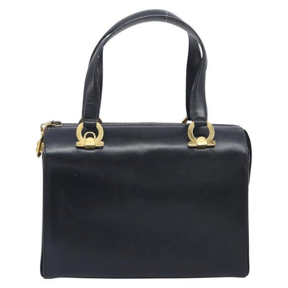 Salvatore Ferragamo Gancini Hand Bag Leather Black Gold Auth ka7039