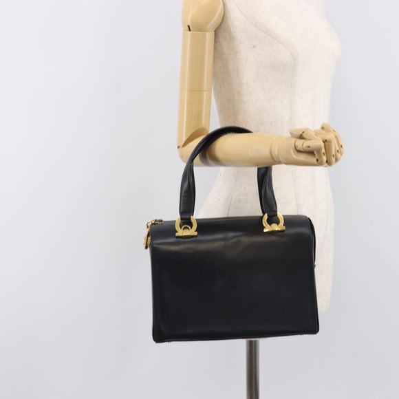 Salvatore Ferragamo Gancini Hand Bag Leather Black Gold Auth ka7039