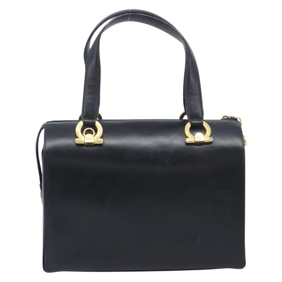 Salvatore Ferragamo Gancini Hand Bag Leather Black Gold Auth ka7039