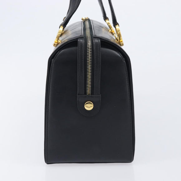 Salvatore Ferragamo Gancini Hand Bag Leather Black Gold Auth ka7039