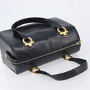 Salvatore Ferragamo Gancini Hand Bag Leather Black Gold Auth ka7039-6