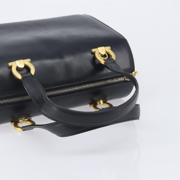 Salvatore Ferragamo Gancini Hand Bag Leather Black Gold Auth ka7039