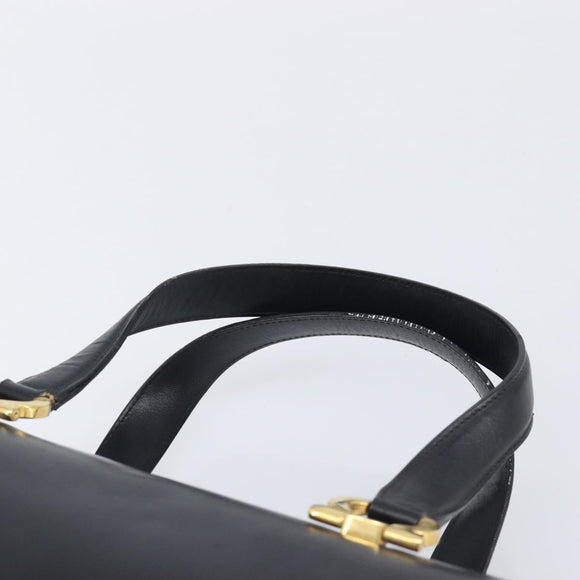 Salvatore Ferragamo Gancini Hand Bag Leather Black Gold Auth ka7039