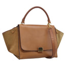 CELINE Trapeze Hand Bag Suede Leather 2way Beige Gold Auth ka7040-1