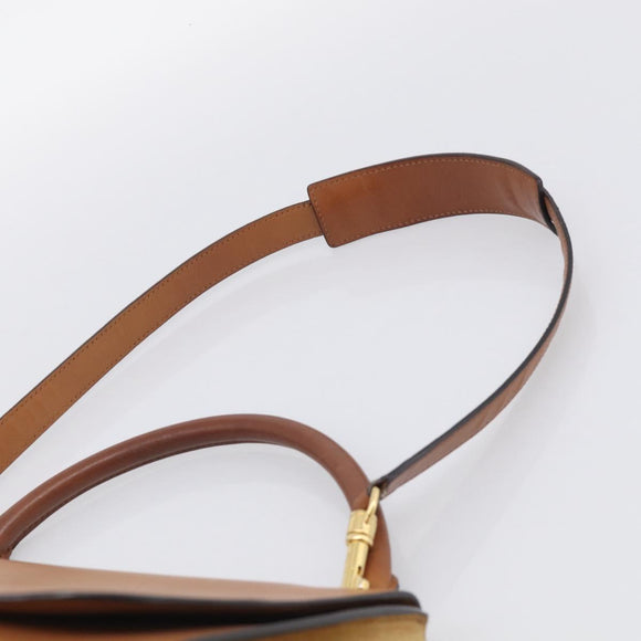 CELINE Trapeze Hand Bag Suede Leather 2way Beige Gold Auth ka7040
