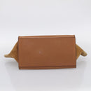 CELINE Trapeze Hand Bag Suede Leather 2way Beige Gold Auth ka7040-11