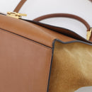 CELINE Trapeze Hand Bag Suede Leather 2way Beige Gold Auth ka7040-12