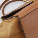 CELINE Trapeze Hand Bag Suede Leather 2way Beige Gold Auth ka7040-13