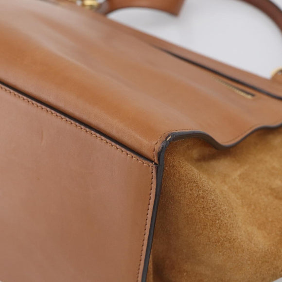 CELINE Trapeze Hand Bag Suede Leather 2way Beige Gold Auth ka7040