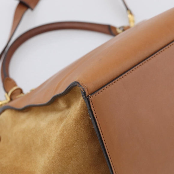 CELINE Trapeze Hand Bag Suede Leather 2way Beige Gold Auth ka7040