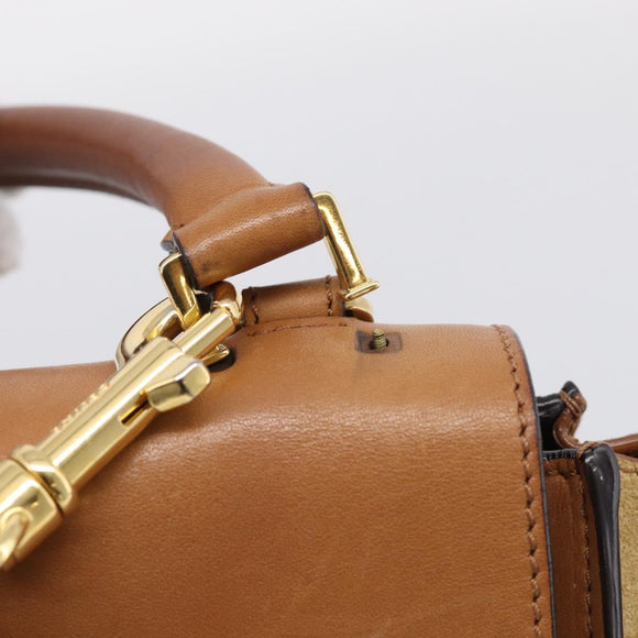 CELINE Trapeze Hand Bag Suede Leather 2way Beige Gold Auth ka7040