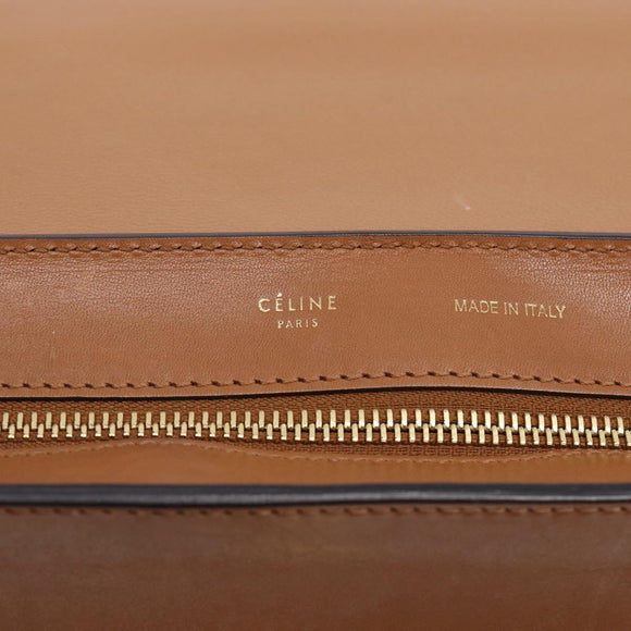 CELINE Trapeze Hand Bag Suede Leather 2way Beige Gold Auth ka7040