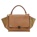 CELINE Trapeze Hand Bag Suede Leather 2way Beige Gold Auth ka7040-2