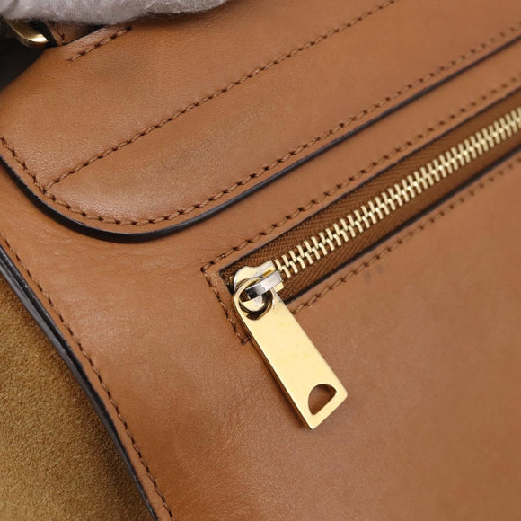CELINE Trapeze Hand Bag Suede Leather 2way Beige Gold Auth ka7040