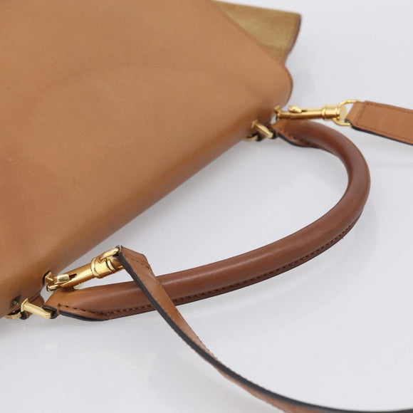 CELINE Trapeze Hand Bag Suede Leather 2way Beige Gold Auth ka7040