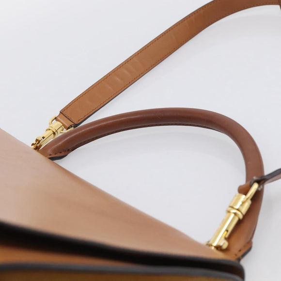 CELINE Trapeze Hand Bag Suede Leather 2way Beige Gold Auth ka7040