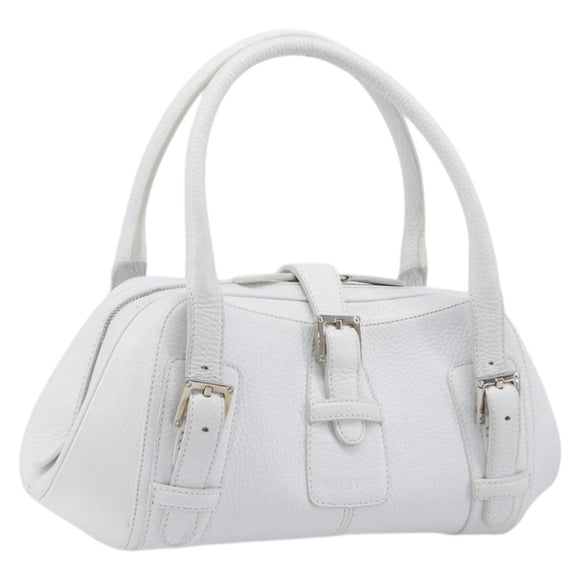 LOEWE Sender Hand Bag Leather White Silver Auth ka7041