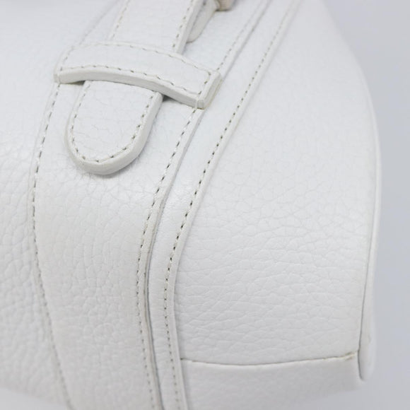 LOEWE Sender Hand Bag Leather White Silver Auth ka7041