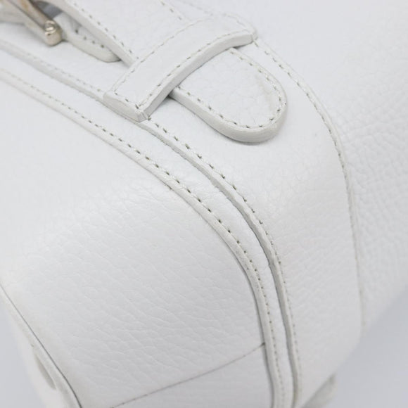 LOEWE Sender Hand Bag Leather White Silver Auth ka7041