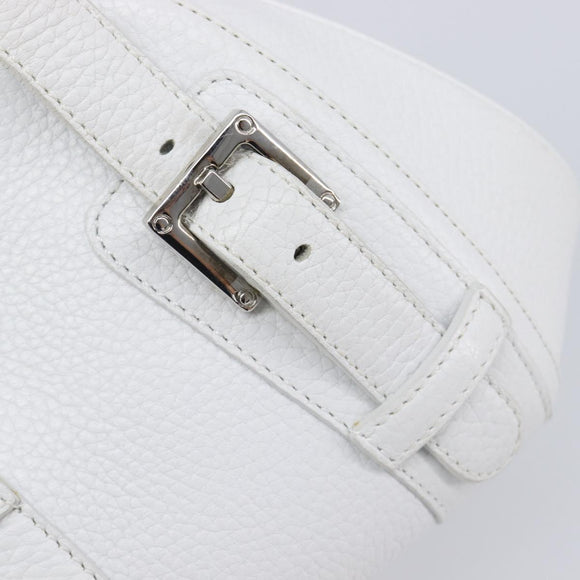 LOEWE Sender Hand Bag Leather White Silver Auth ka7041