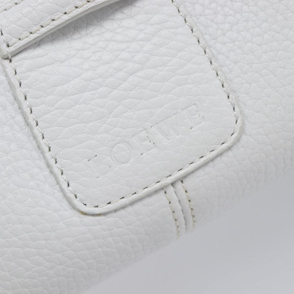 LOEWE Sender Hand Bag Leather White Silver Auth ka7041