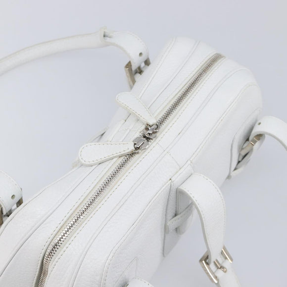 LOEWE Sender Hand Bag Leather White Silver Auth ka7041