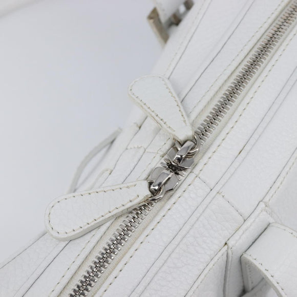 LOEWE Sender Hand Bag Leather White Silver Auth ka7041