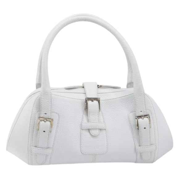 LOEWE Sender Hand Bag Leather White Silver Auth ka7041