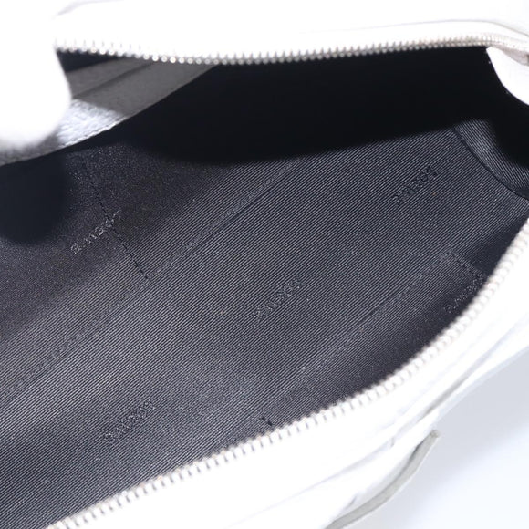 LOEWE Sender Hand Bag Leather White Silver Auth ka7041