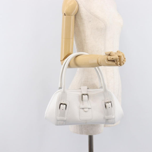 LOEWE Sender Hand Bag Leather White Silver Auth ka7041
