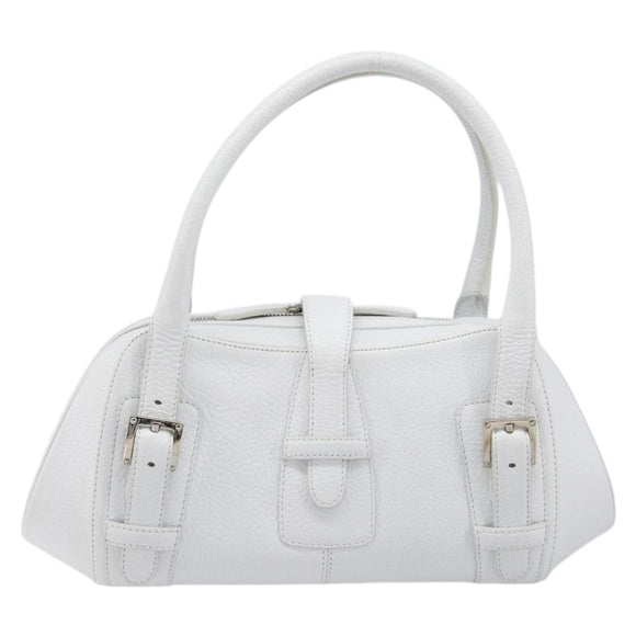 LOEWE Sender Hand Bag Leather White Silver Auth ka7041
