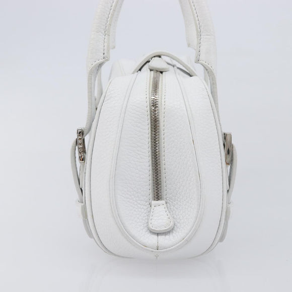 LOEWE Sender Hand Bag Leather White Silver Auth ka7041