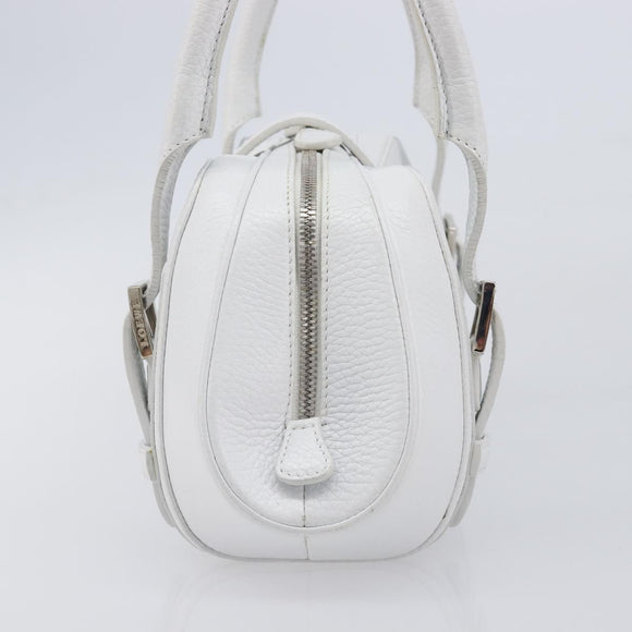 LOEWE Sender Hand Bag Leather White Silver Auth ka7041