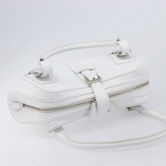 LOEWE Sender Hand Bag Leather White Silver Auth ka7041