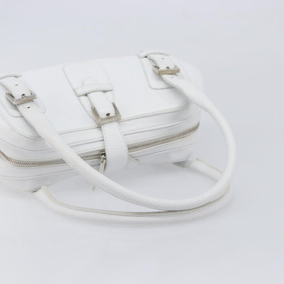 LOEWE Sender Hand Bag Leather White Silver Auth ka7041
