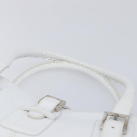 LOEWE Sender Hand Bag Leather White Silver Auth ka7041