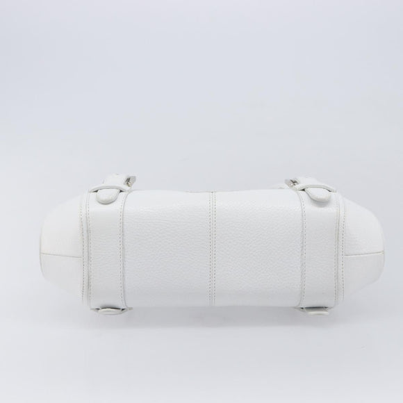 LOEWE Sender Hand Bag Leather White Silver Auth ka7041