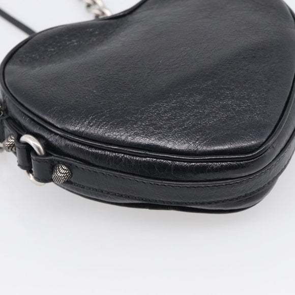 Balenciaga Luca Goal Heart Chain Bag Leather Black Silver 722781 Auth ka7045M