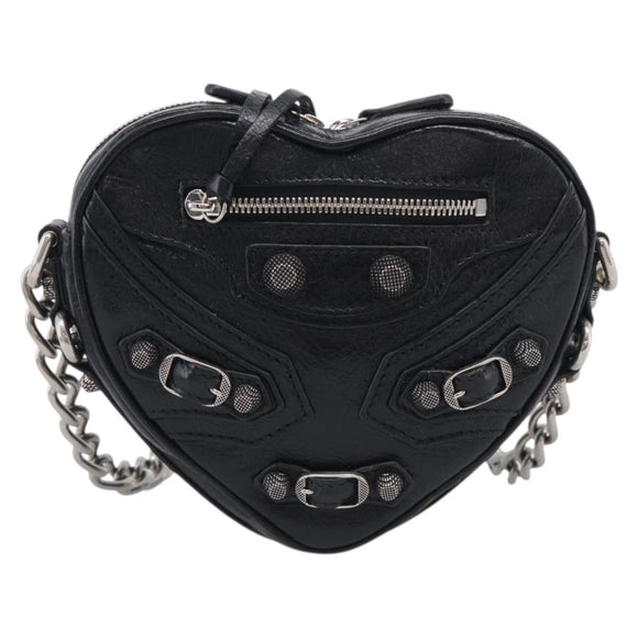 Balenciaga Luca Goal Heart Chain Bag Leather Black Silver 722781 Auth ka7045M