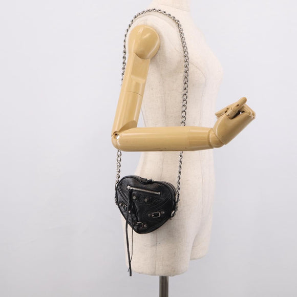 Balenciaga Luca Goal Heart Chain Bag Leather Black Silver 722781 Auth ka7045M
