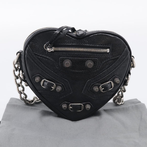 Balenciaga Luca Goal Heart Chain Bag Leather Black Silver 722781 Auth ka7045M