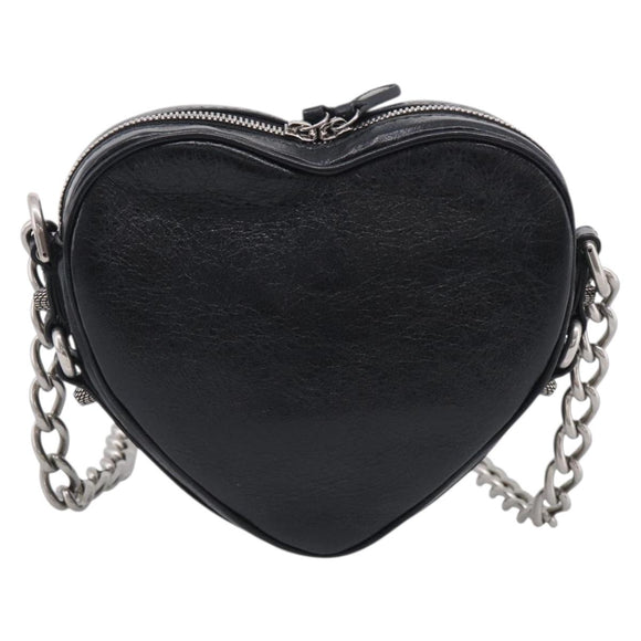 Balenciaga Luca Goal Heart Chain Bag Leather Black Silver 722781 Auth ka7045M